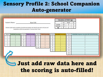 Preview of Sensory Profile 2: School Companion Scoring/Auto-generator