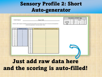 Preview of Sensory Profile 2: Short Scoring/Auto-generator