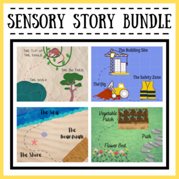 Preview of Sensory Story Lesson Plan Bundle | Jungle, Construction Site, Beach, & Garden