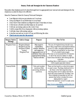 Preview of Sensory Strategies for the Classroom Handout--Color Version