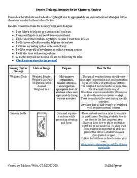 Preview of Sensory Tools and Strategies for the Classroom Handout