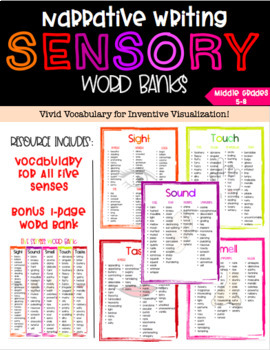 Preview of Sensory Word Banks {Narrative Writing with the Five Senses}