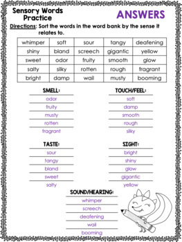 Sensory Words by Just So Elementary | Teachers Pay Teachers