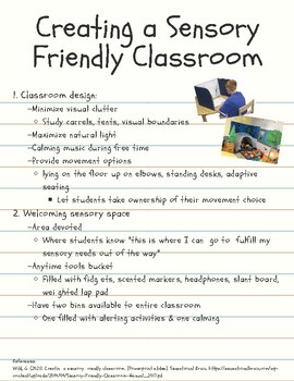 Preview of Sensory friendly classroom tips