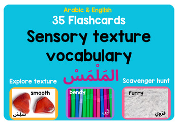 Preview of Sensory texture scavenger hunt flashcards. Arabic and English