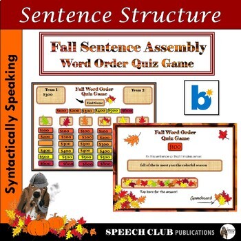 Preview of Sentence Assembly - Fall Word Order Quiz Game