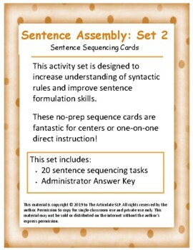Preview of Sentence Assembly SET 2: Word Order - Sentence Sequencing Cards