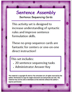 Preview of Sentence Assembly: Word Order - Sentence Sequencing Cards