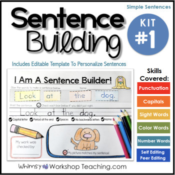 Preview of Sentence Building 1 - Writing Sight Word Sentences Worksheet Practice for 1st