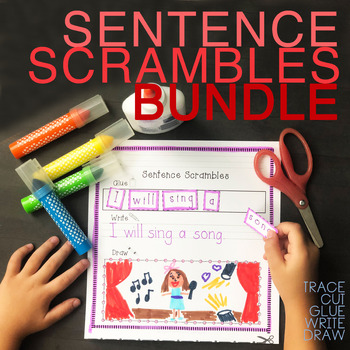 Preview of Sentence Builder SENTENCE SCRAMBLE cut and paste BUNDLE with sight words