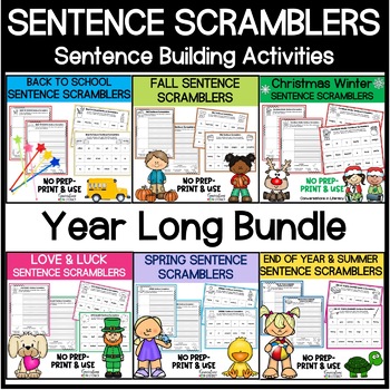 Preview of Sentence Building Activities Year Long Bundle - Holiday - Seasonal