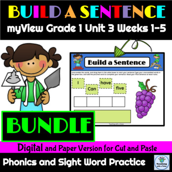 Preview of Sentence Building Activity myView Grade 1 BUNDLE Unit 3 Weeks 1-5 Digital