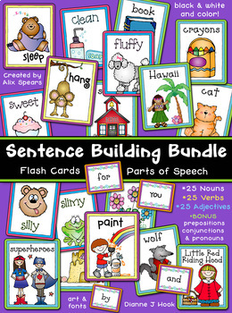 Preview of Sentence Building Bundle - Parts of Speech Flash Cards: Nouns, Verbs, Adjectives