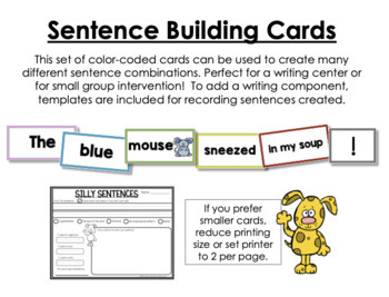 Simple Sentence Building Word Cards 100 words and punctuations
