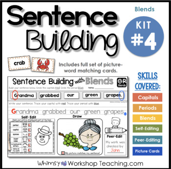 Preview of Sentence Building 4 - Writing Blends Sentences Worksheet Practice for 1st