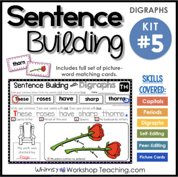 Preview of Sentence Building 5 - Writing Digraphs Sentences Worksheet Practice for 1st