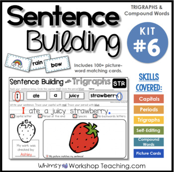 Preview of Sentence Building 6 - Trigraphs Worksheet Practice First Grade Literacy