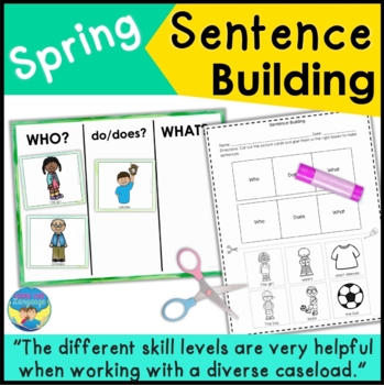 Preview of Sentence Building Picture Activities | Worksheets | Spring |Speech Therapy Games