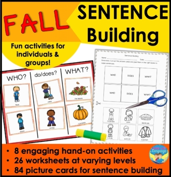 Preview of Sentence Building Picture Activities and Worksheets for Fall