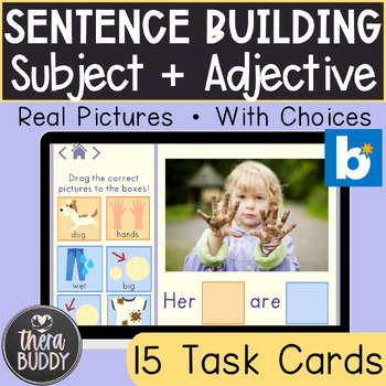 Preview of Sentence Building: Subject + Adjective Boom Cards Speech Therapy