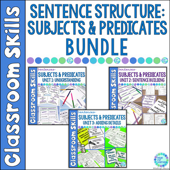 Preview of Sentence Building Subject Predicate Worksheets Activities Anchor Charts BUNDLE