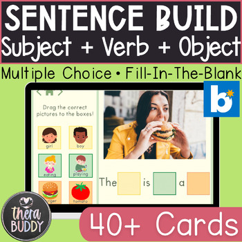 Preview of Sentence Building: Subject + Verb + Object BOOM Cards Speech Therapy Digital