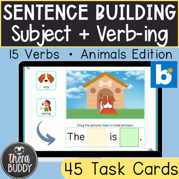Preview of Sentence Building: Subject + Verb-ing Animals BOOM Cards Digital Resource