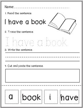 Sentence Building Worksheet Set-Read, Trace, Write, and Cut & Paste the ...