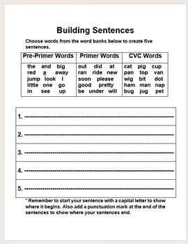 Preview of Sentence Building from Word Banks