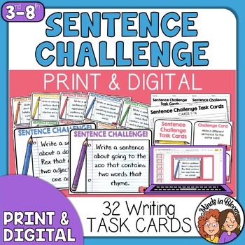 Preview of Sentence Writing Task Cards - Practice building sentences - Print and Digital