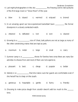 Sentence Completion Practice (for Achievement tests like CogAT Grade 5)