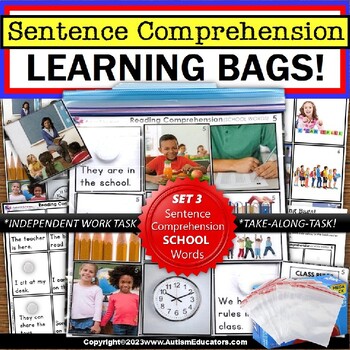 Preview of Sentence Comprehension SCHOOL WORDS Learning Bag for Special Education SET 3