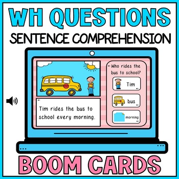 Preview of Sentence Comprehension Wh Questions with Audio Visual Cues Boom Cards