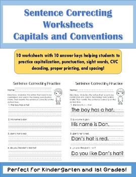 Preview of Sentence Correcting Worksheets: Capitalization and Punctuation