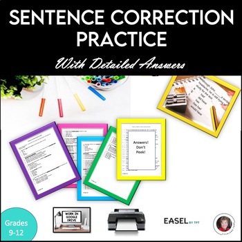 Preview of Sentence Correction Practice and Detailed Answers | Print | Google Drive | Easel