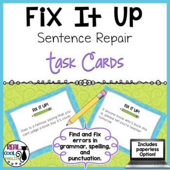 Preview of Correct the Sentence Editing Task Cards - Fix the Sentence Grammar Activities