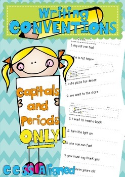 Preview of Sentence Corrections Capitals & Periods Only (Writing Conventions CCSS Aligned)