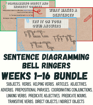 Preview of Sentence Diagramming Bell Ringers: Weeks 1-16 BUNDLE