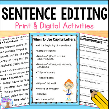 Preview of Sentence Editing - Correcting the Sentences Worksheets & Activities - Fix It Up
