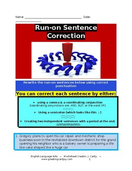 Preview of Sentence Editing Worksheet-Correct Punctuation, Commas, Periods, Capitalization