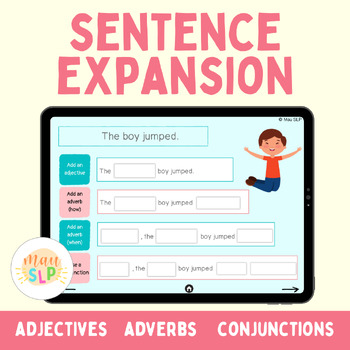 Preview of Sentence Expansion (Adjectives, Adverbs, Conjunctions) Boom Cards™