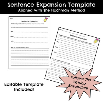 Preview of Sentence Expansion Template: The Writing Revolution and The Hochman Method