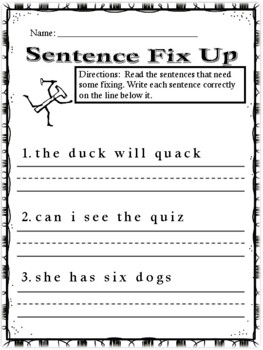 Sentence Fix Up #8 by Mrs Es Learning Corner | TPT