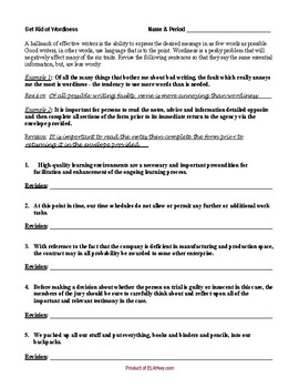 Sentence Fluency: Fixing Wordiness Worksheet by ELA Hwy | TpT