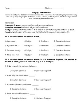 Preview of Sentence Fragment and Complete Sentence Identification Practice