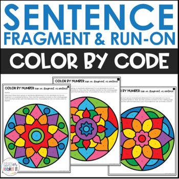 Preview of Sentence Fragment or Run On Color by Number Worksheets