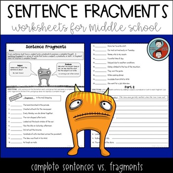 Sentence Fragments Worksheets by Middle School Mood Swings | TpT