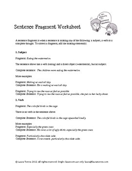 Sentence Fragments - Worksh... by Laura Torres | Teachers Pay Teachers