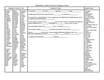 Preview of Sentence Frames and Academic Words - Math, Social Studies, Science, and English