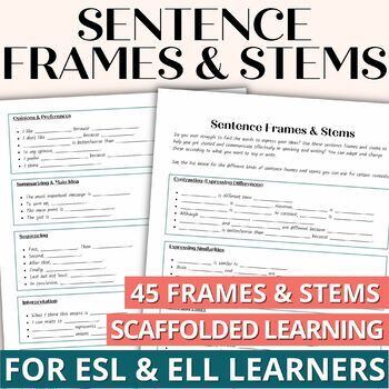 Preview of Sentence Frames & Sentence Starters Handout for Adult ESL and ELL Newcomers